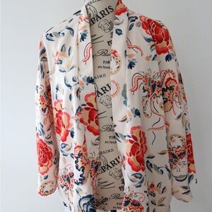 Zara TRF Outerwear Floral Duster Kimono Sleeve Open Front Size S/M